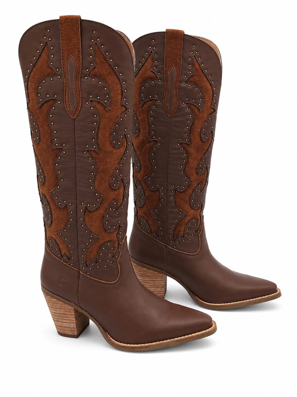 Dingo Brown Leather Studded Western Cowboy Boots - Picture 2 of 4